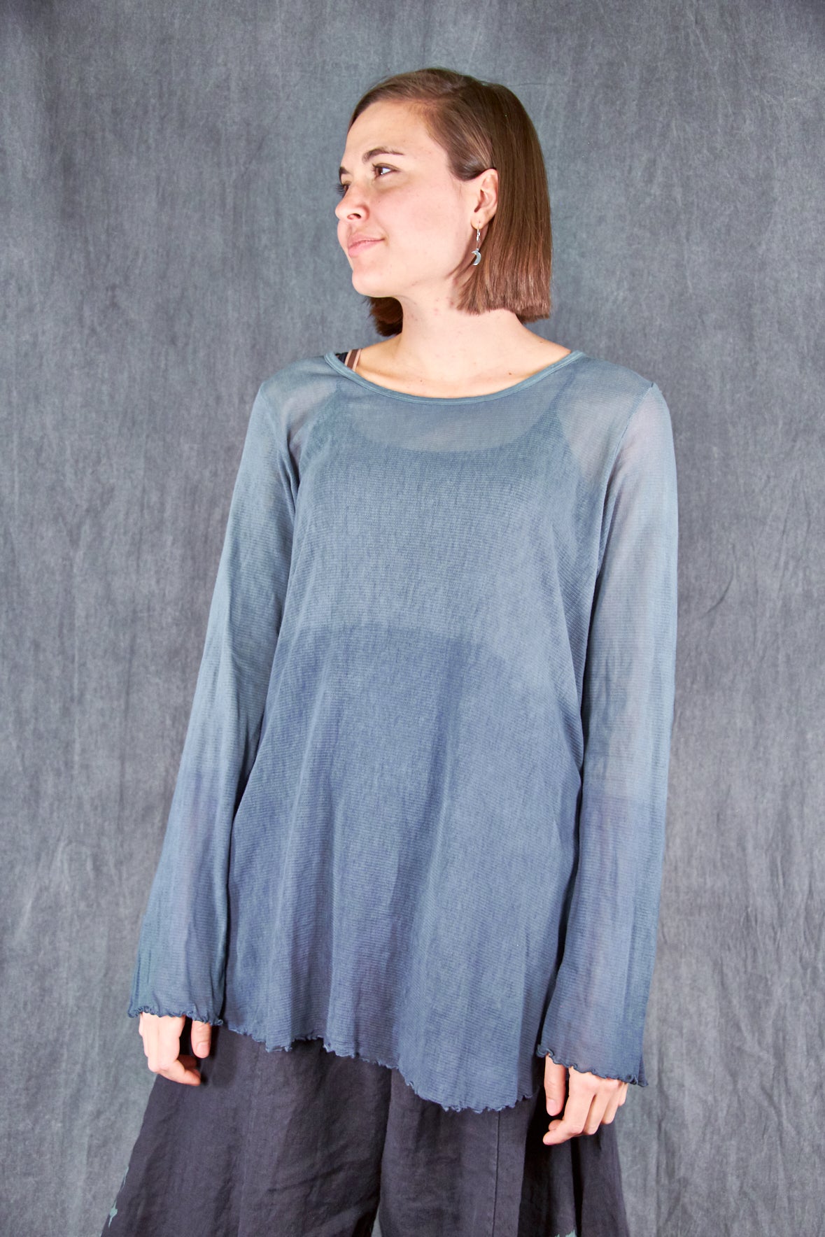 1190HD Hand-dyed Mesh Cafe Tee L/S Denim Ombre-U