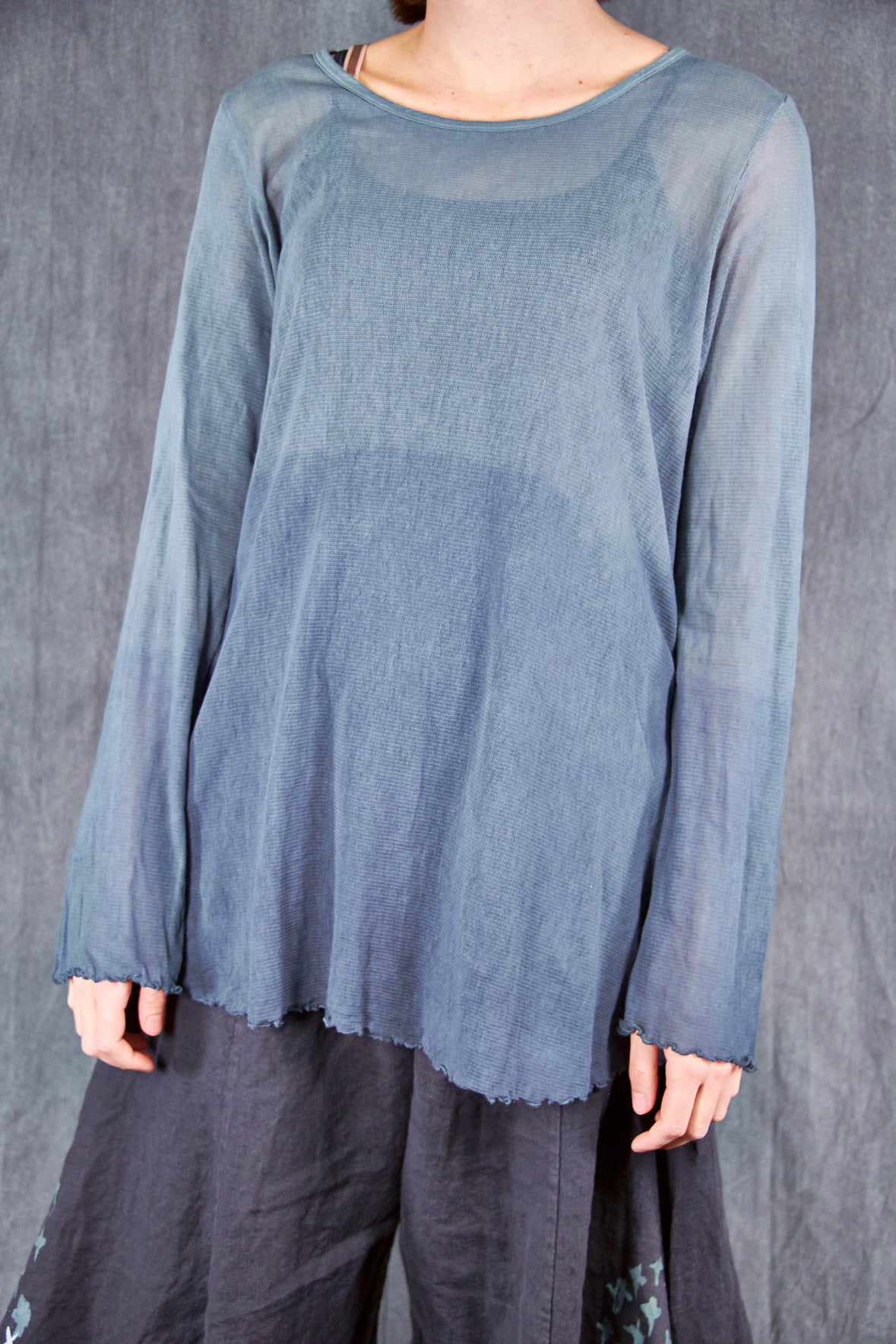 1190HD Hand-dyed Mesh Cafe Tee L/S Denim Ombre-U