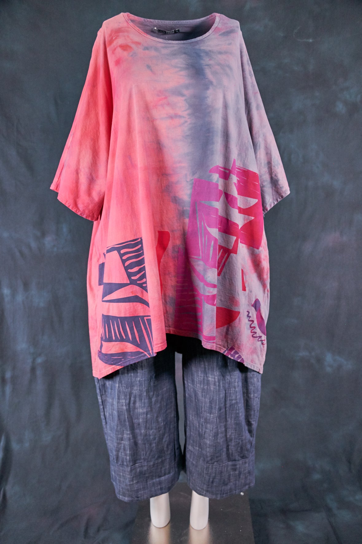 1255HD Art Tunic-Pink Guava Lavender Grey-Modern Abstract-P