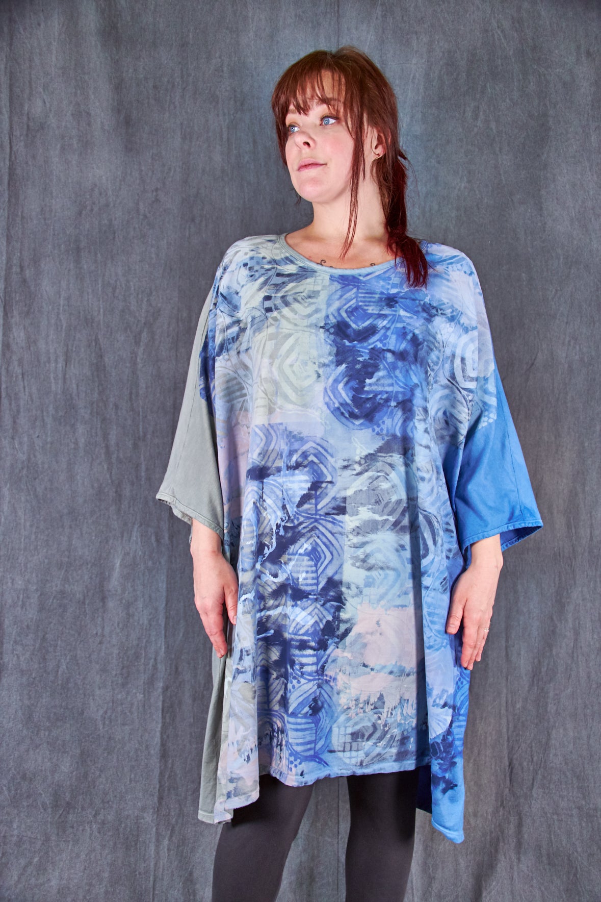 1255HD Art Tee Sage Blue Ethereal Abstract overdyed