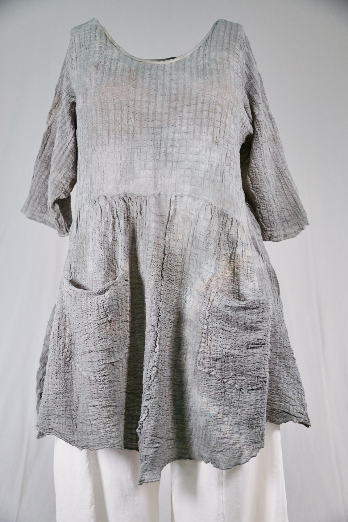 2259 Hand Dyed 2 Pocket Crinkle Dress-Sage