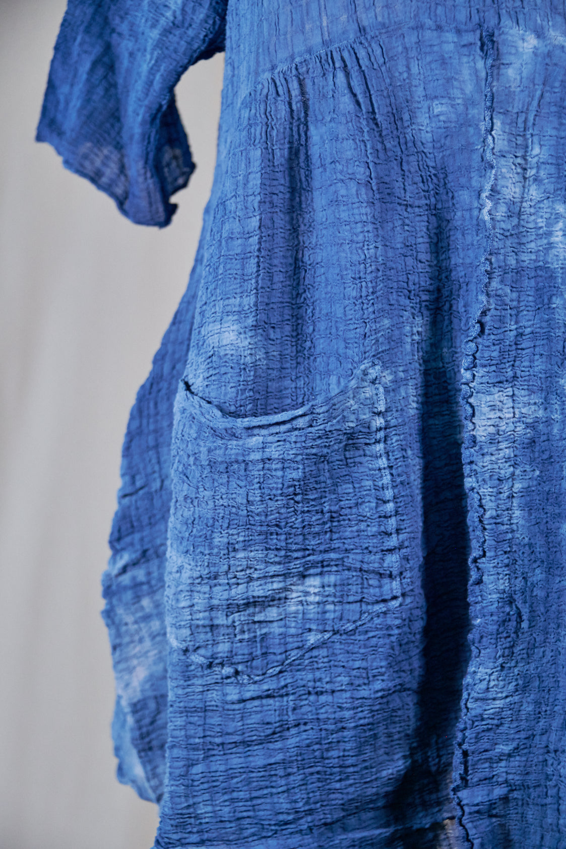 2259 Hand Dyed 2 Pocket Crinkle Dress-Indigo ( deep blue) Clouds
