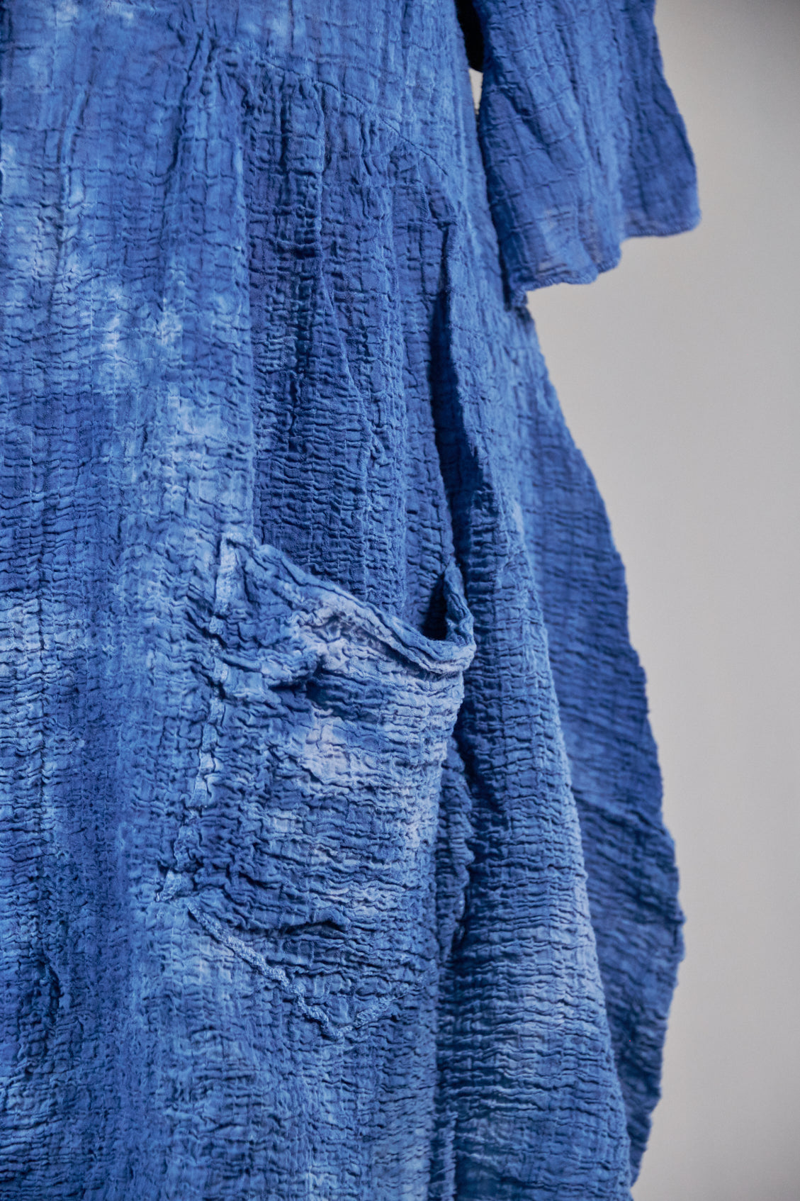 2259 Hand Dyed 2 Pocket Crinkle Dress-Indigo ( deep blue) Clouds