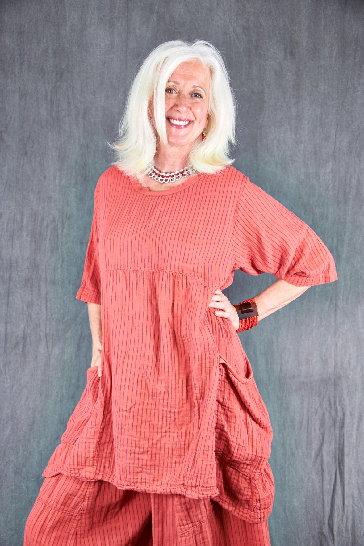 2270 Seaside Striped Tunic Coral-U