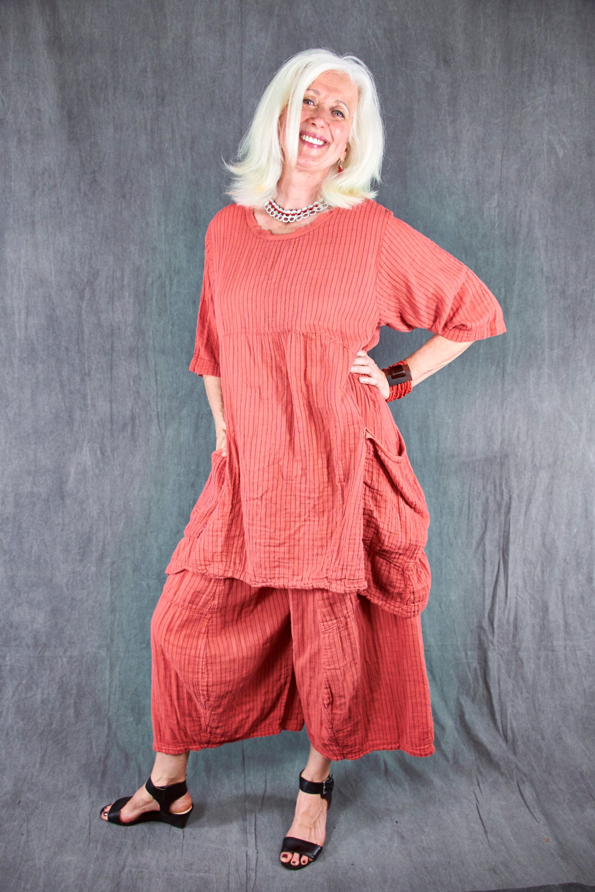 2270 Seaside Striped Tunic Coral-U