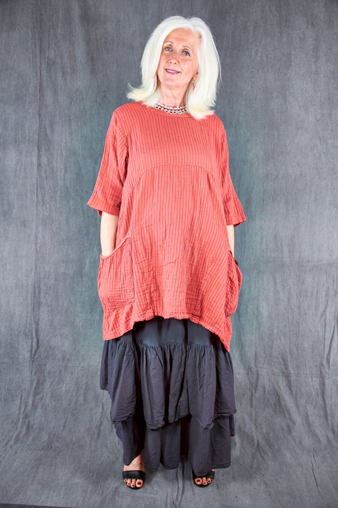 2270 Seaside Striped Tunic Coral-U