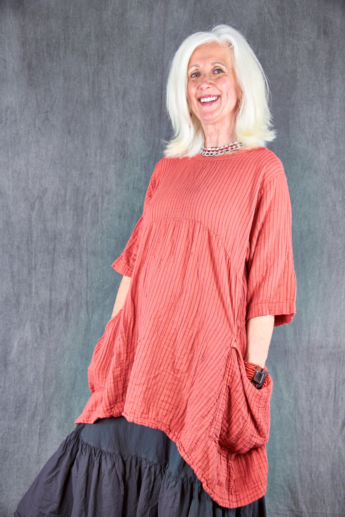2270 Seaside Striped Tunic Coral-U