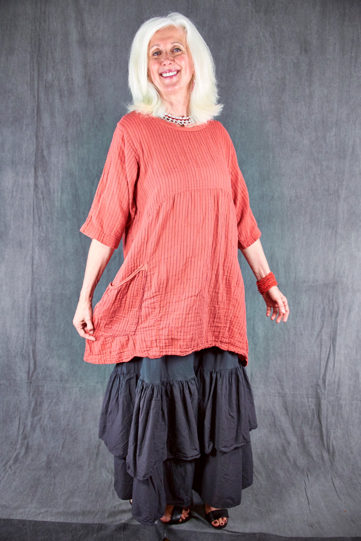 2270 Seaside Striped Tunic Coral-U
