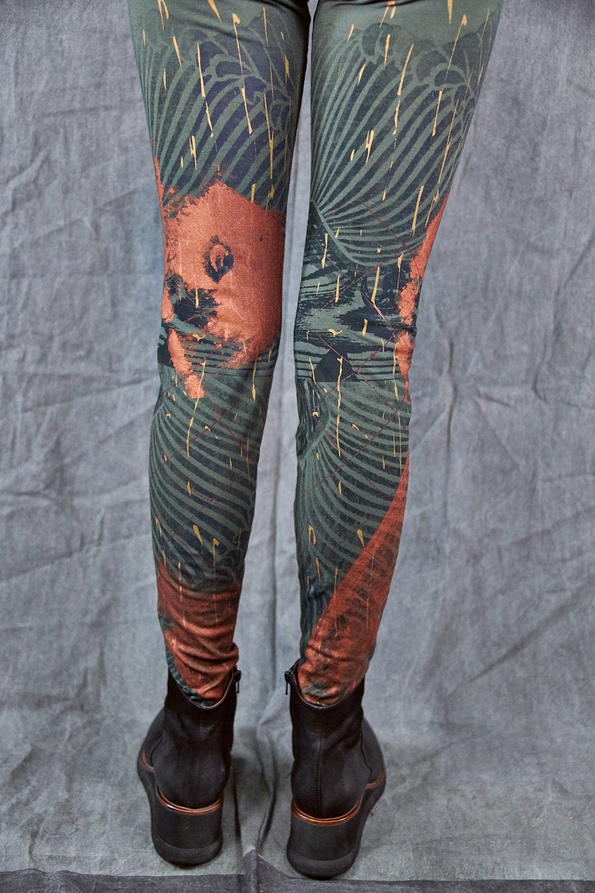 3136 Handprinted Legging Army Green-Copper Patina Wave