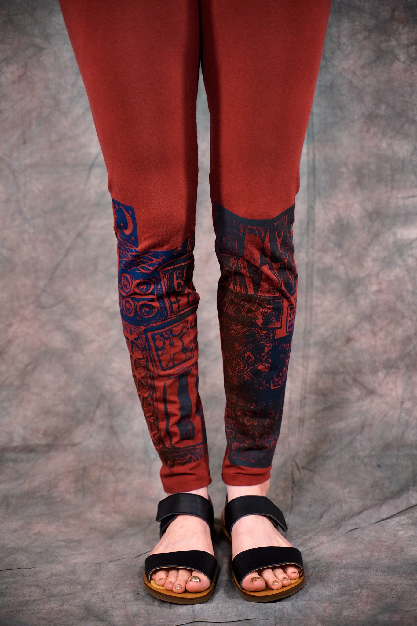 3136 Block Print Legging Henna-P - Blue Fish Clothing
