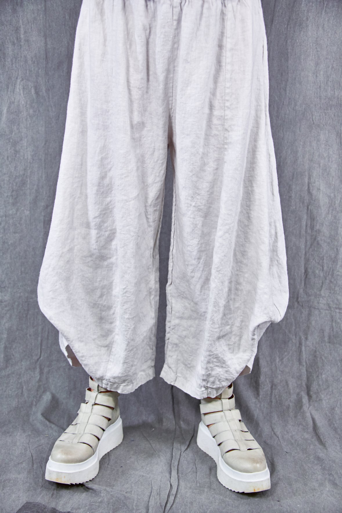 3296 Crop Linen Billow Pant White-U