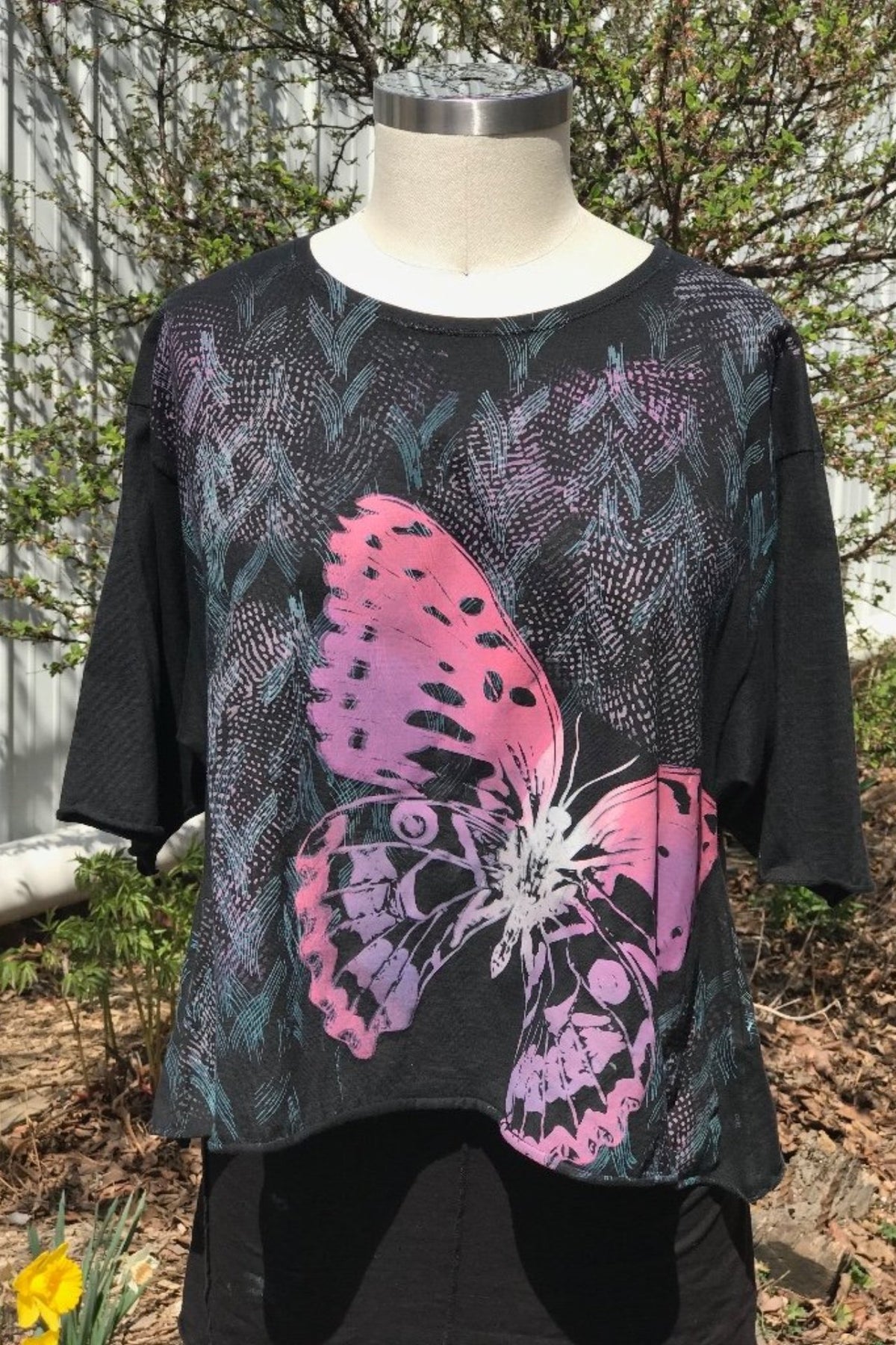 1239 The Marcy Top Black with Butterfly Print