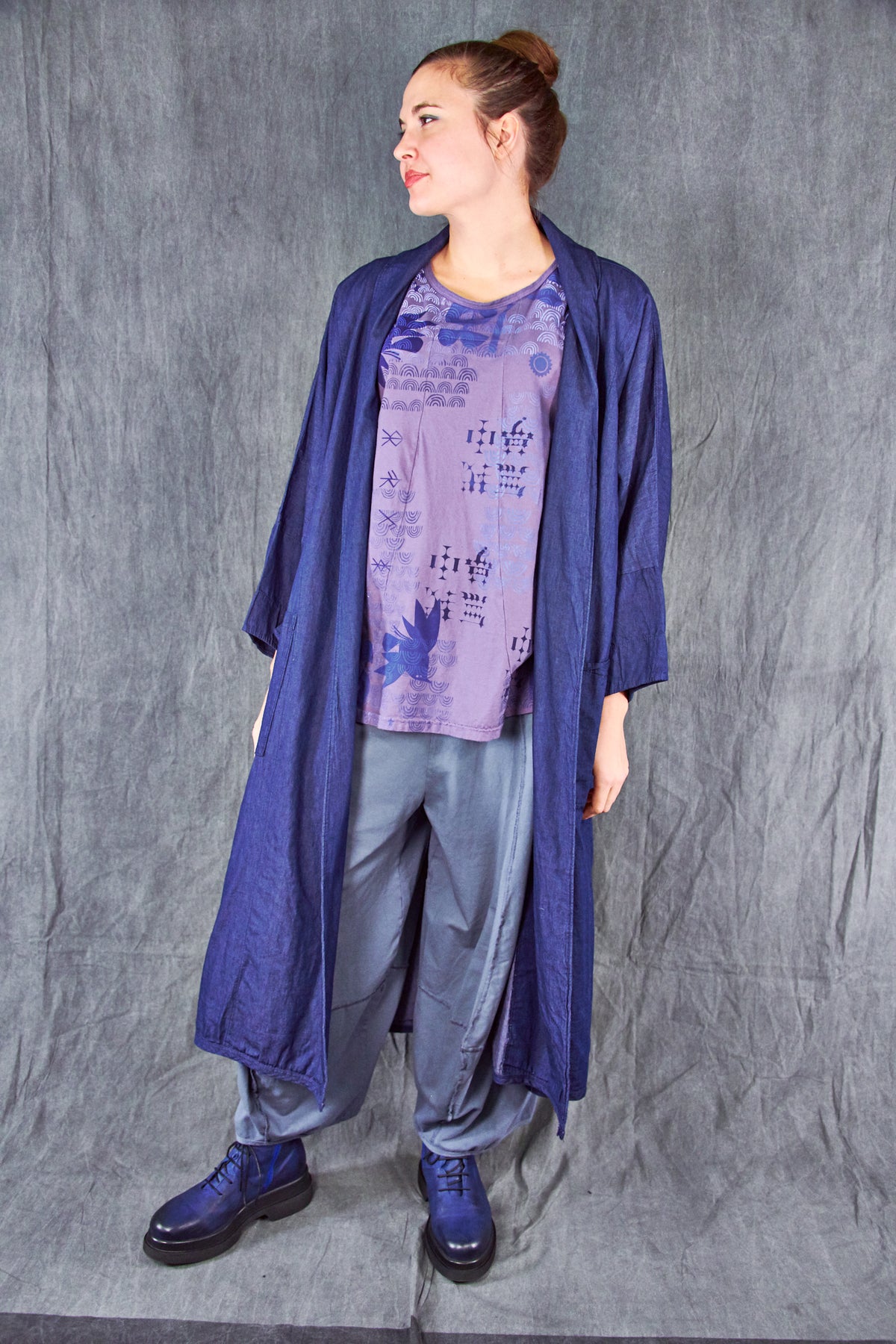 5276A-Long Tencel Denim Kimono-Blue Ink-Blues Garden