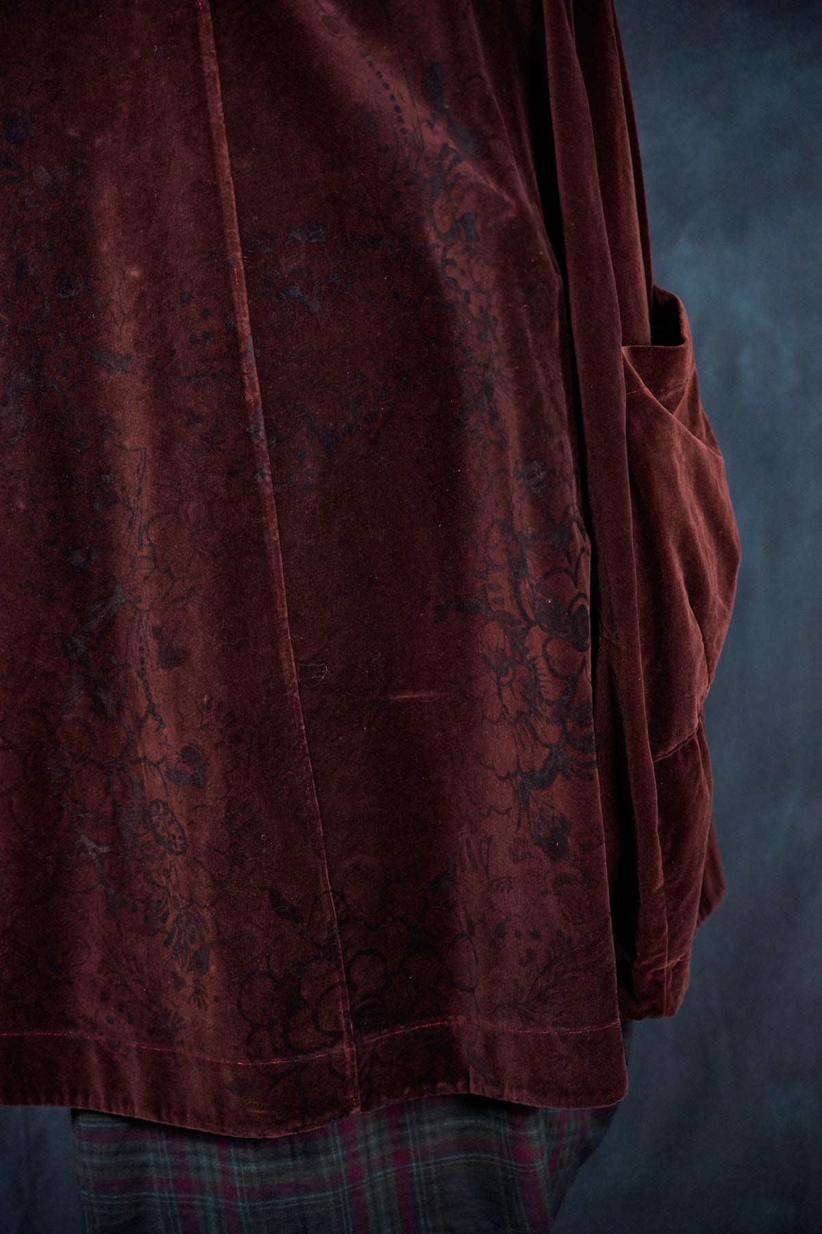 5282 Handprinted Cotton Velvet Coat-Incense Brown