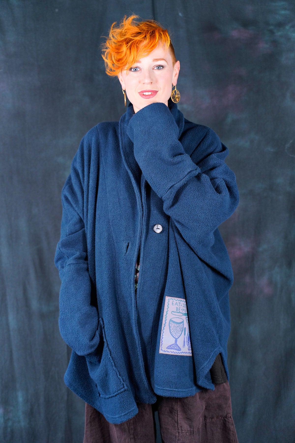 5301 One Button Sherpa Cardigan Mood Blue-Patched