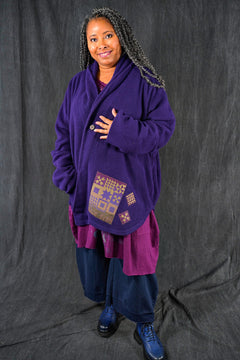 5301 Sherpa Cardigan Coat Purple-Patched - Blue Fish Clothing