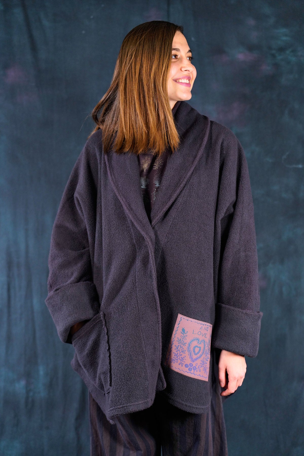 5301 One Button Sherpa Cardigan Shadow-Patched