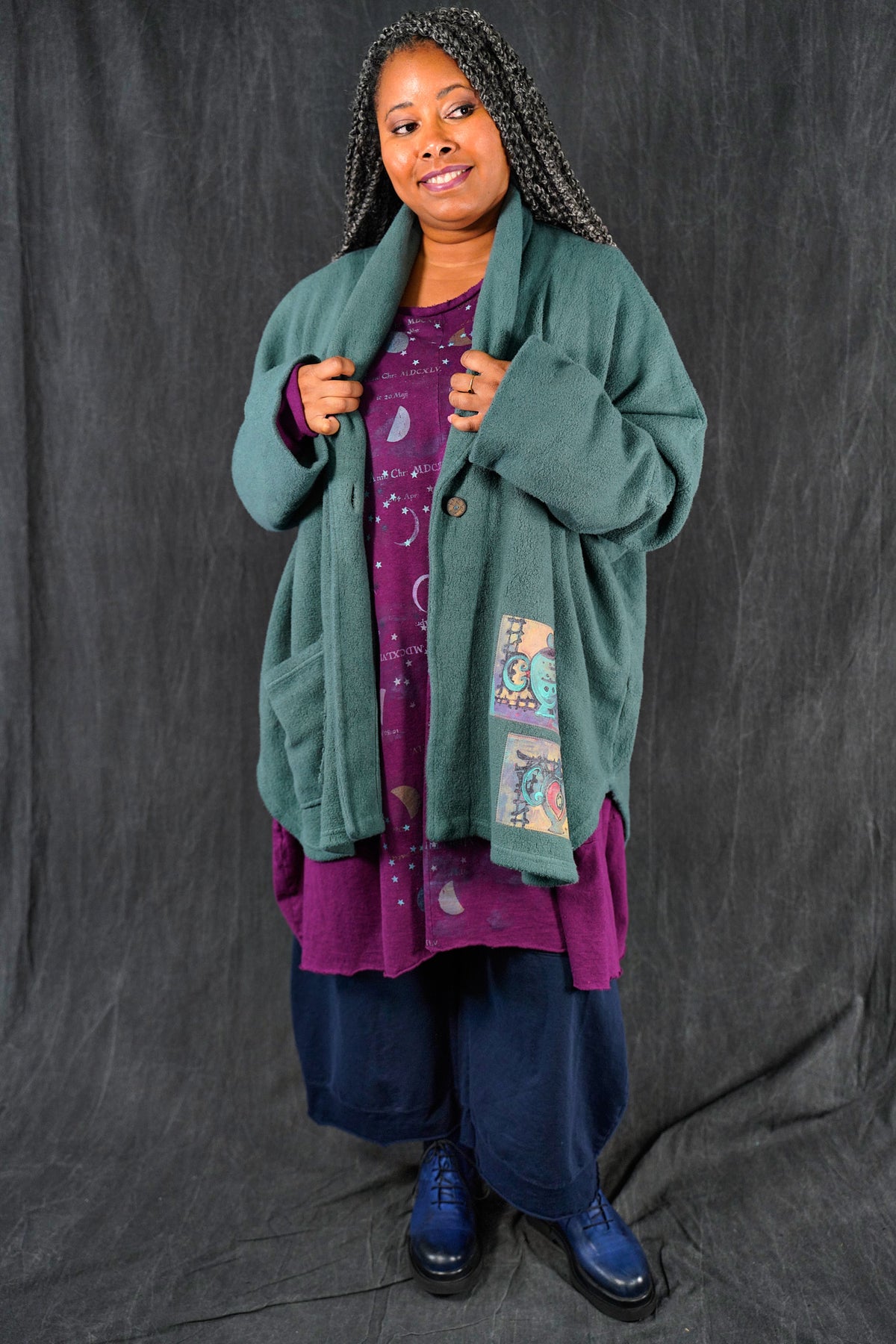 5301 Sherpa Cardigan Coat Spruce-Patches