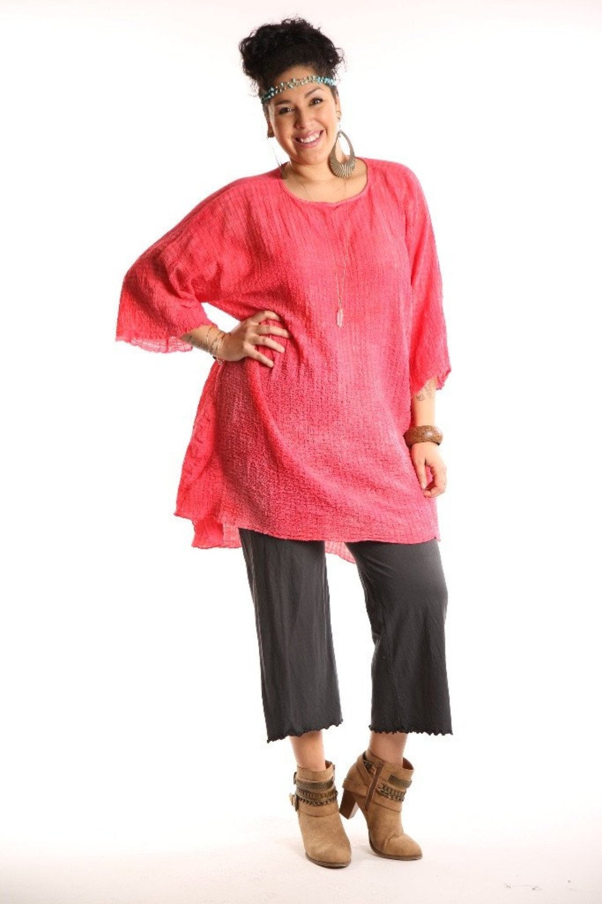2282 Hand Dyed Ana Tunic -Coral