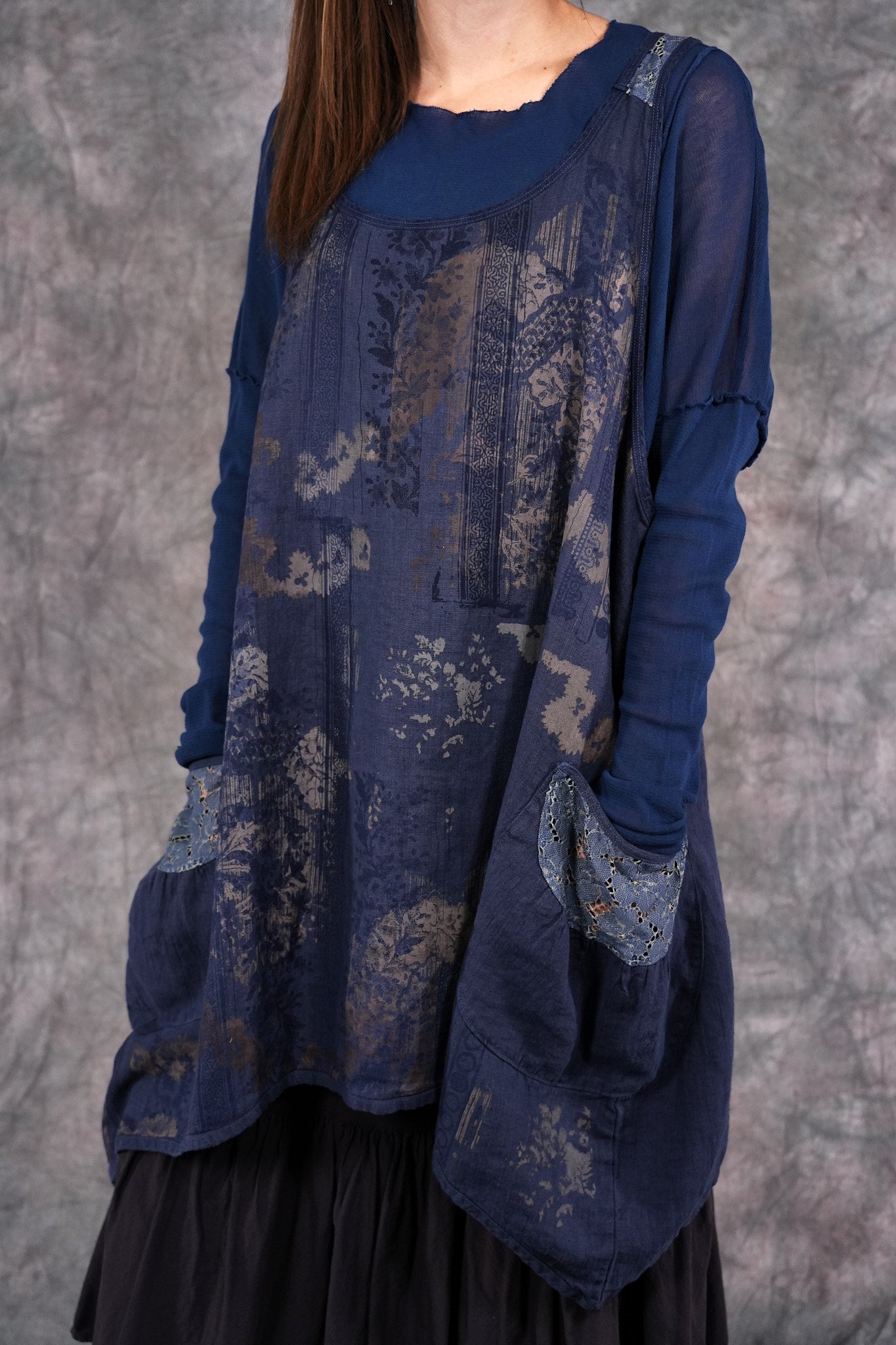 6182L- Lace Pinafore Vintage Indigo w/ lace-P