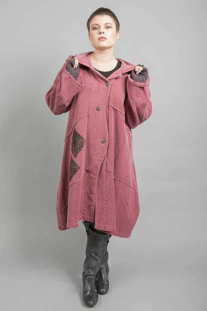 New Patched Distressed Antique Red Fig Coat