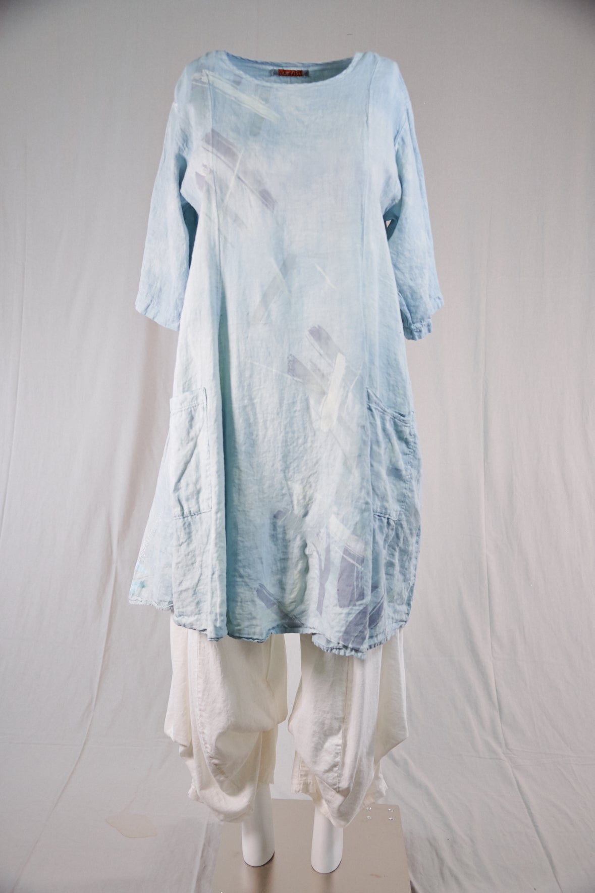 7212 Hand Dyed Linen Summer Dress-Blue Sky-P