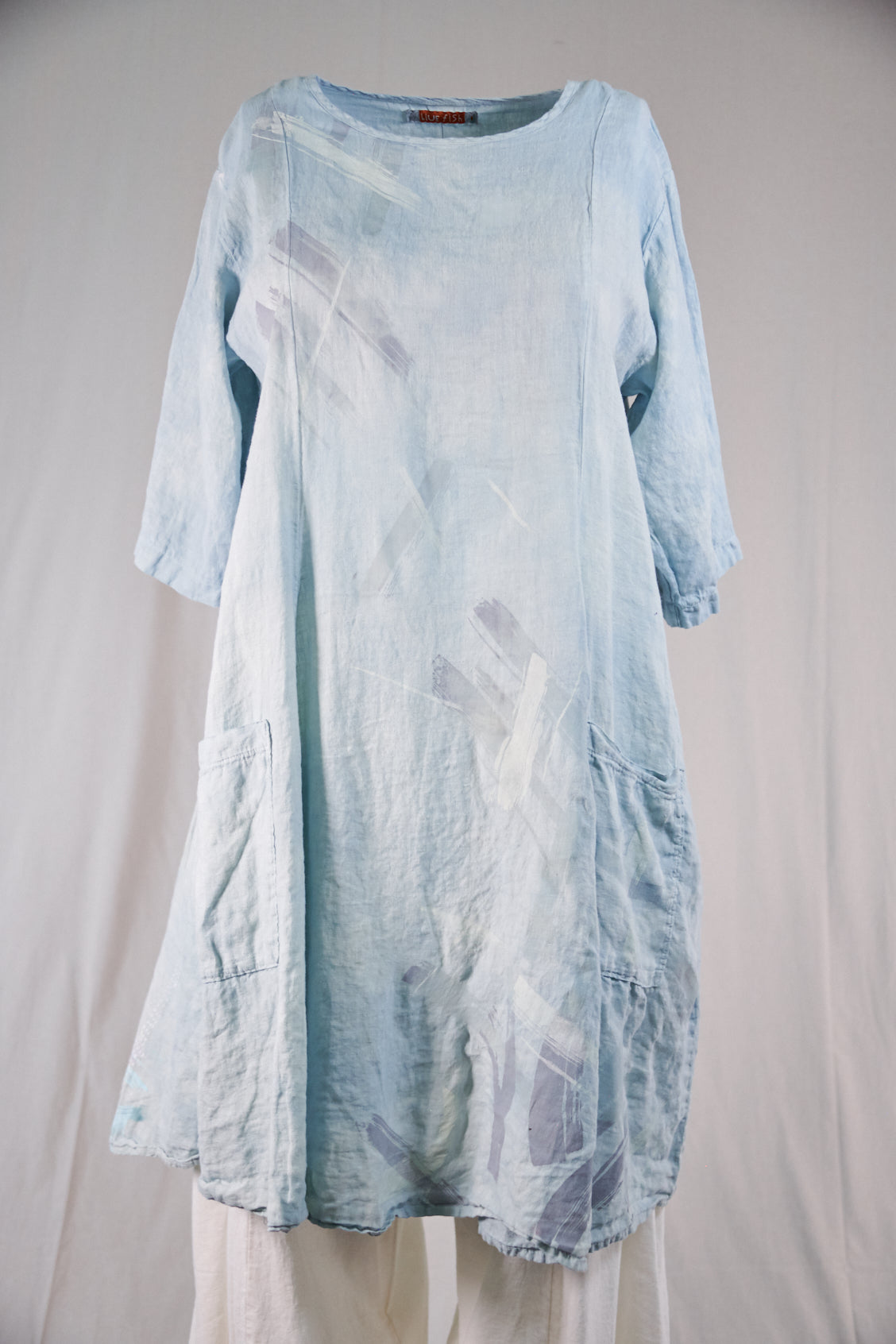 7212 Hand Dyed Linen Summer Dress-Blue Sky-P - Blue Fish Clothing 7212 Hand Dyed Linen Summer Dress-Blue Sky-P - Blue Fish Clothing