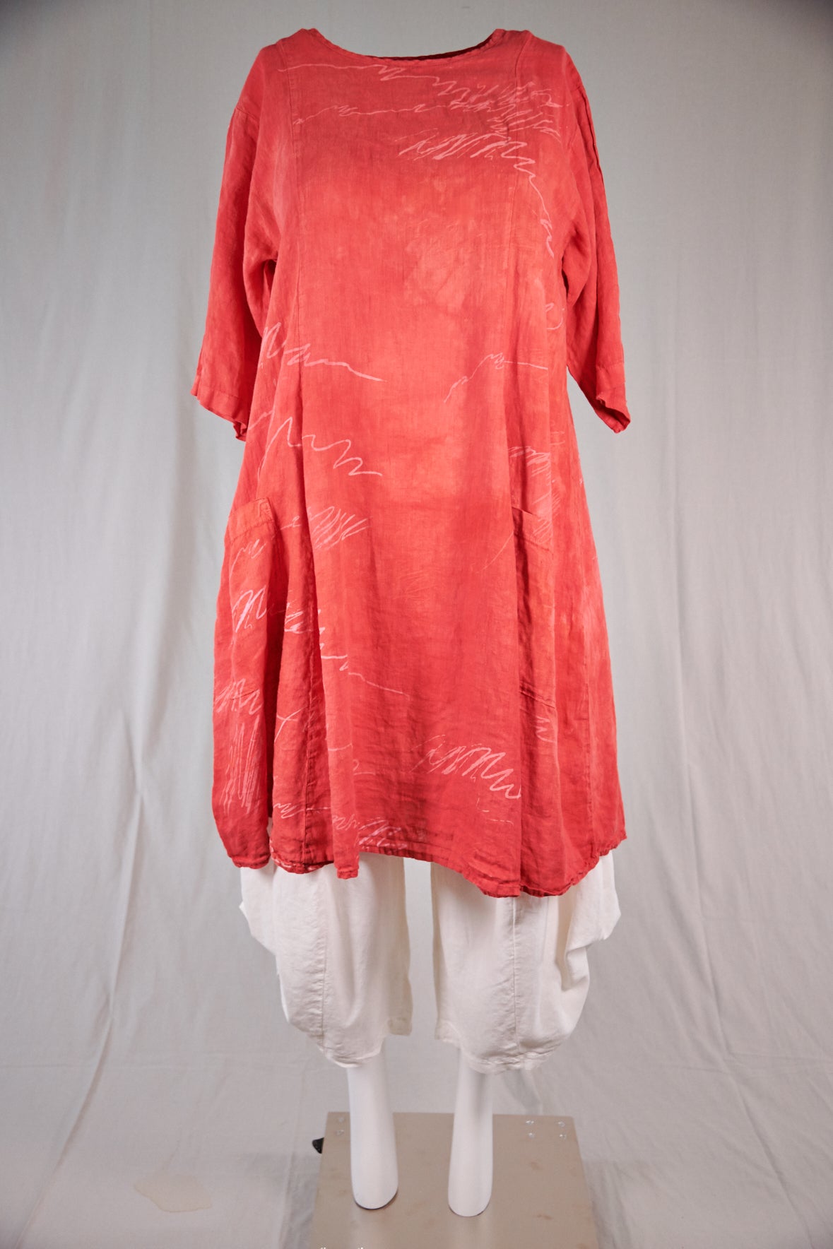 7212 Hand Dyed Summer Linen Dress-Coral-P