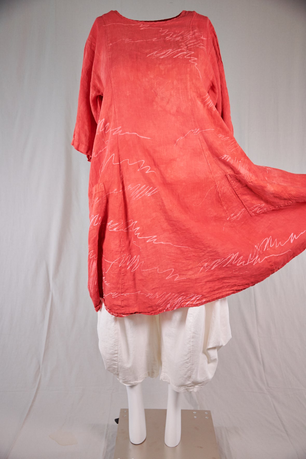 7212 Hand Dyed Summer Linen Dress-Coral-P