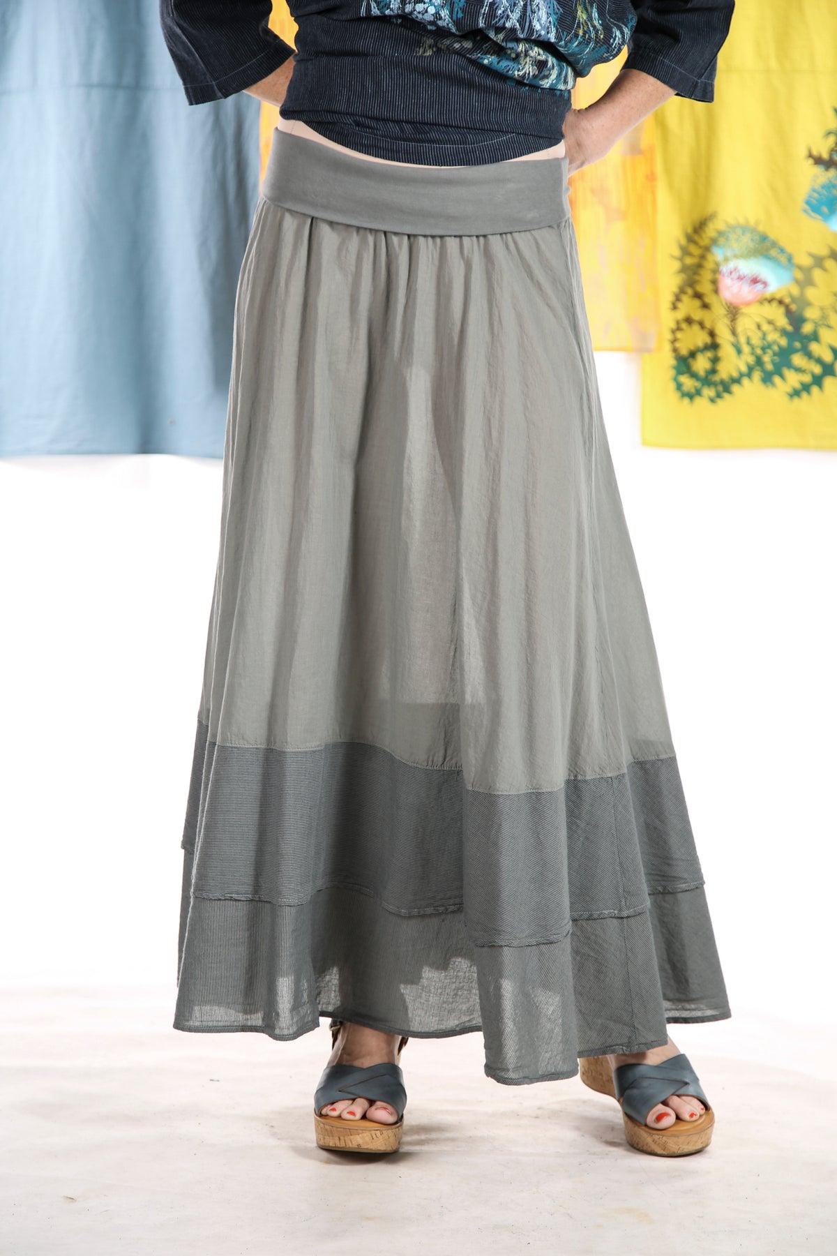 4165 Striped Tier Layer Skirt- Moonwater Unprinted