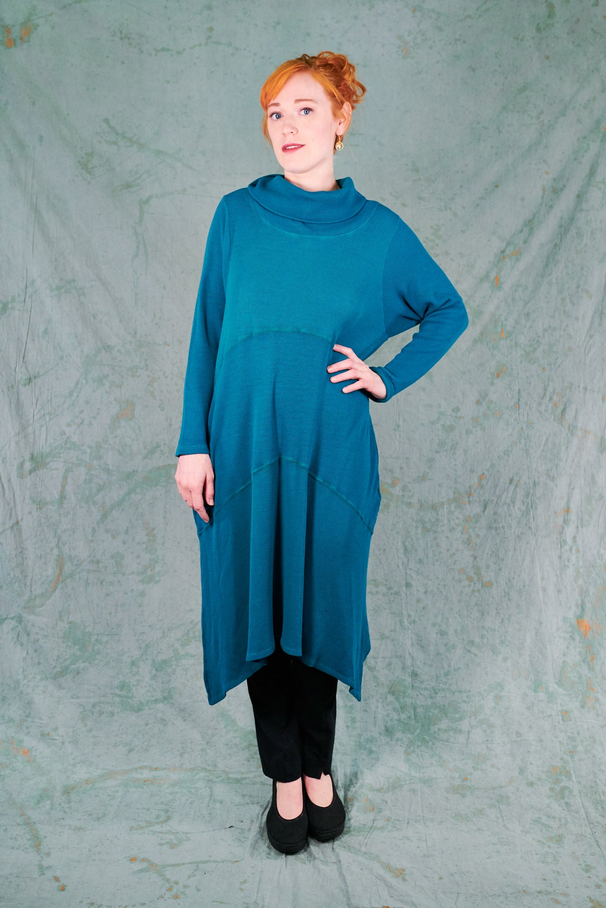 7220 Druid Cowl Dress-Turquoise-U