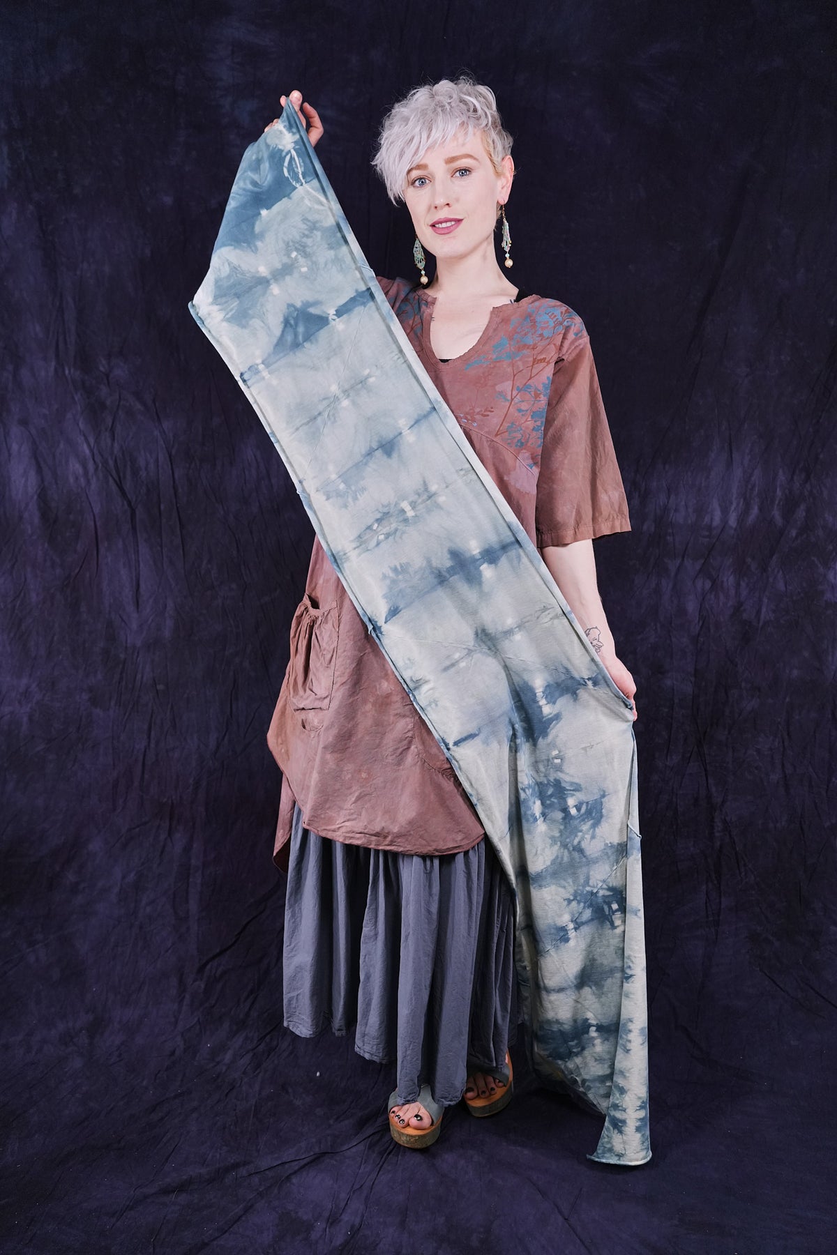 8125 Hand Dyed Scarf Cyanotype-P