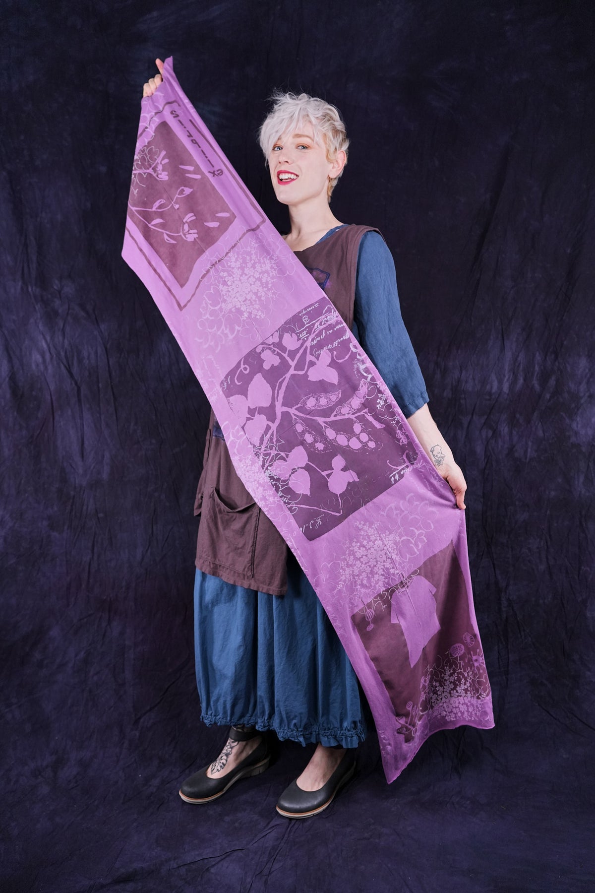 8161 Hand Printed Organic Scarf Orchid-P