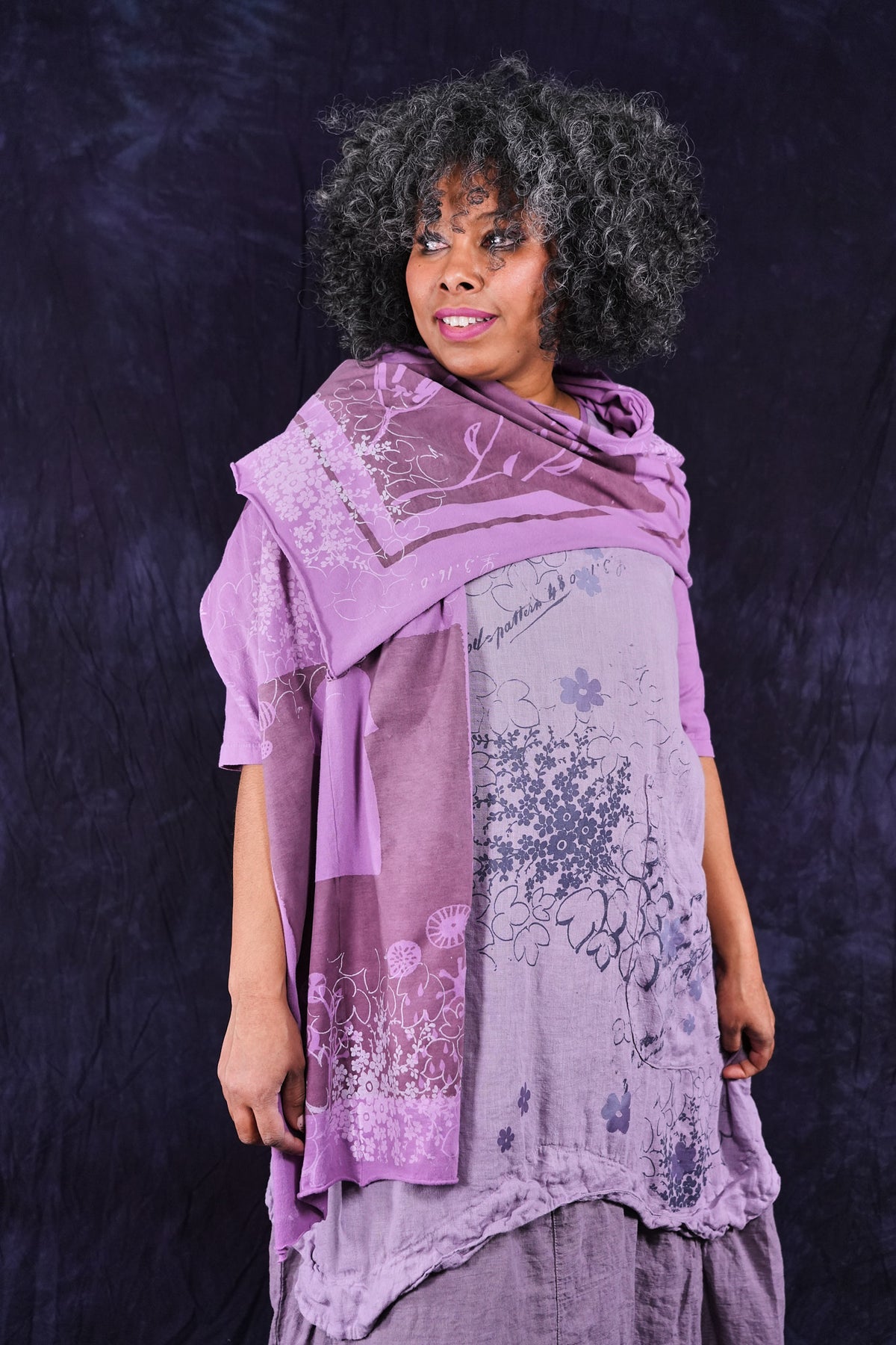 8161 Hand Printed Organic Scarf Orchid-P