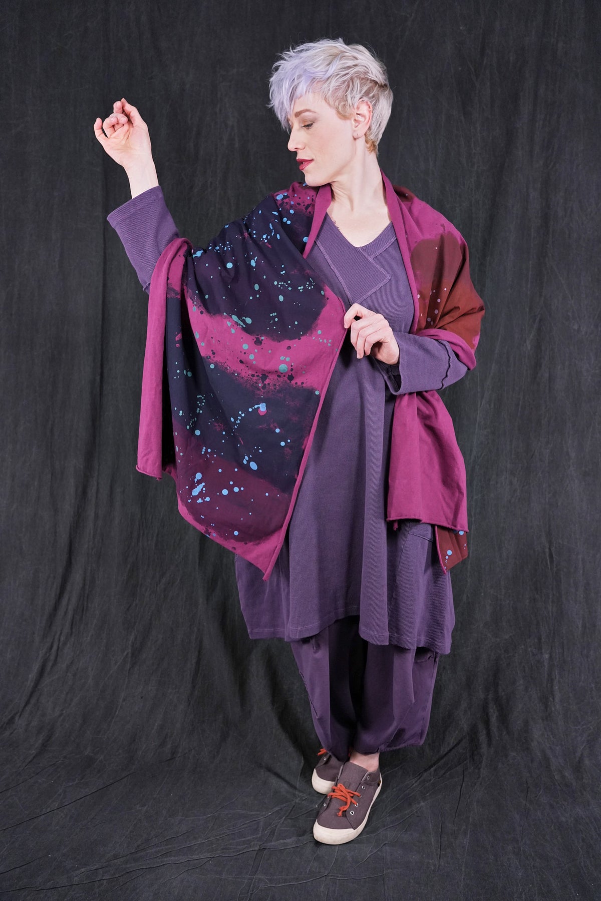 8162 Oversized Painted Scarf Wrap Pokeberry-P