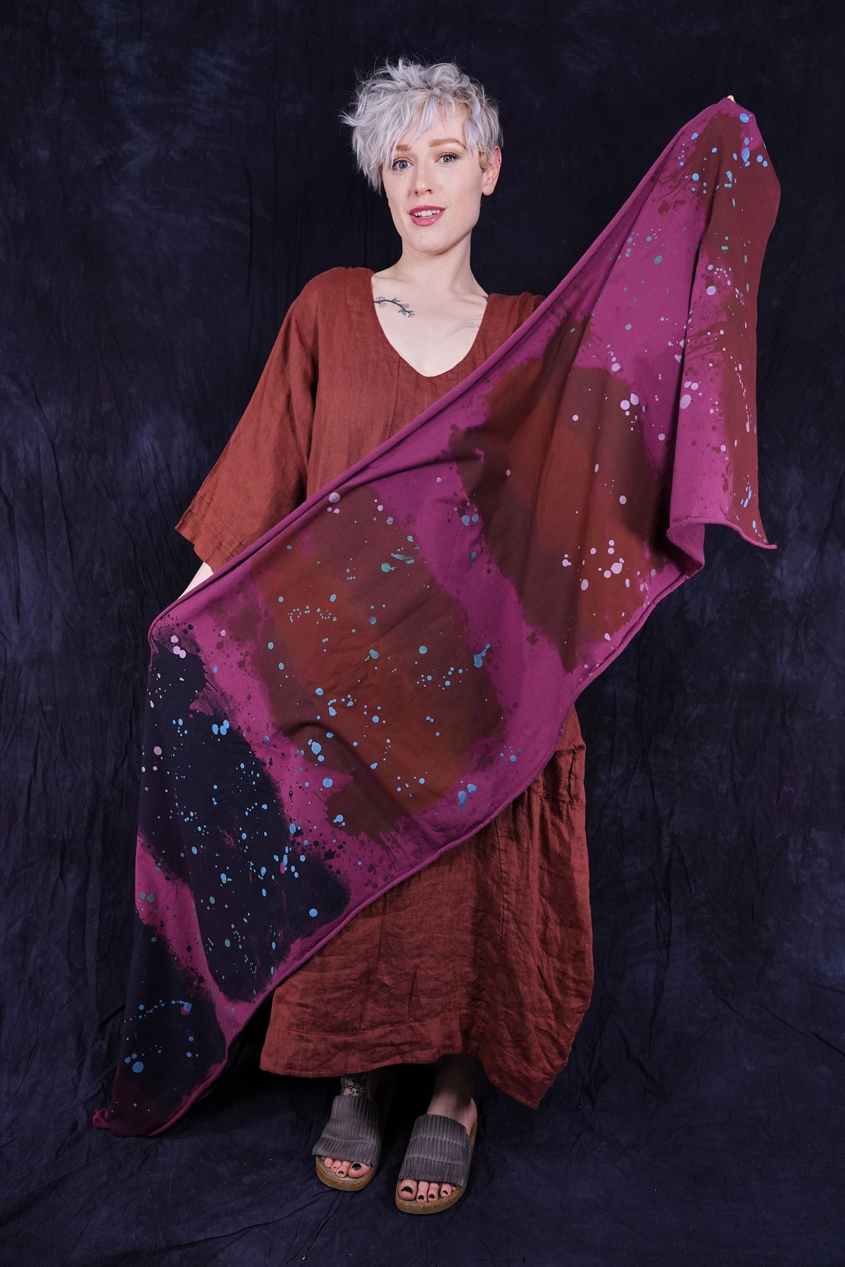 8162 Oversized Painted Scarf Wrap Pokeberry-P