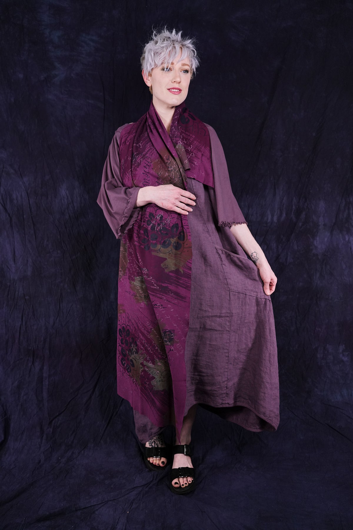 8165 Oversized Painted Scarf Wrap Tyrian-P