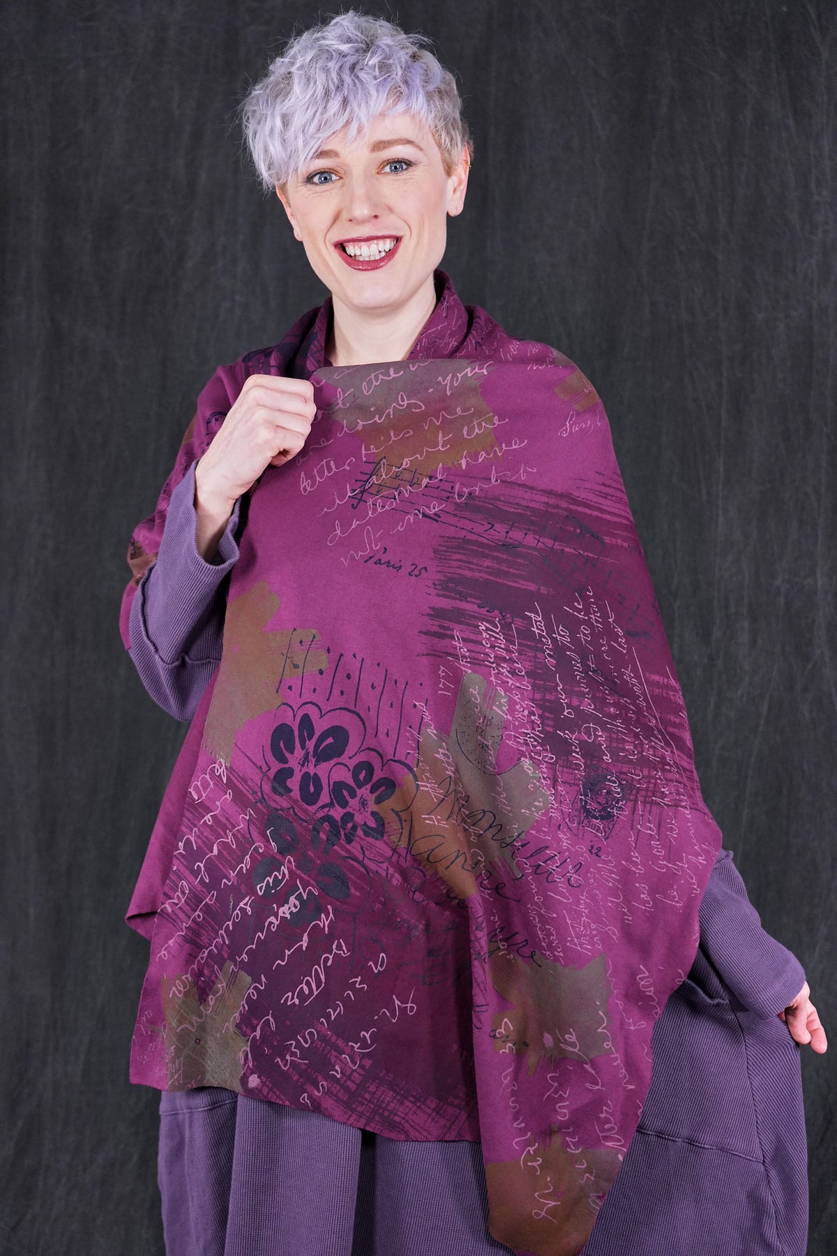8165 Oversized Painted Scarf Wrap Tyrian-P