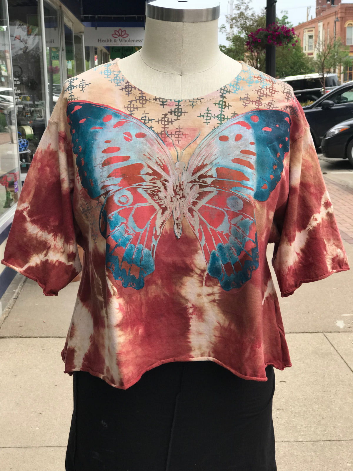 1239 The Marcy Top Rust Butterfly print