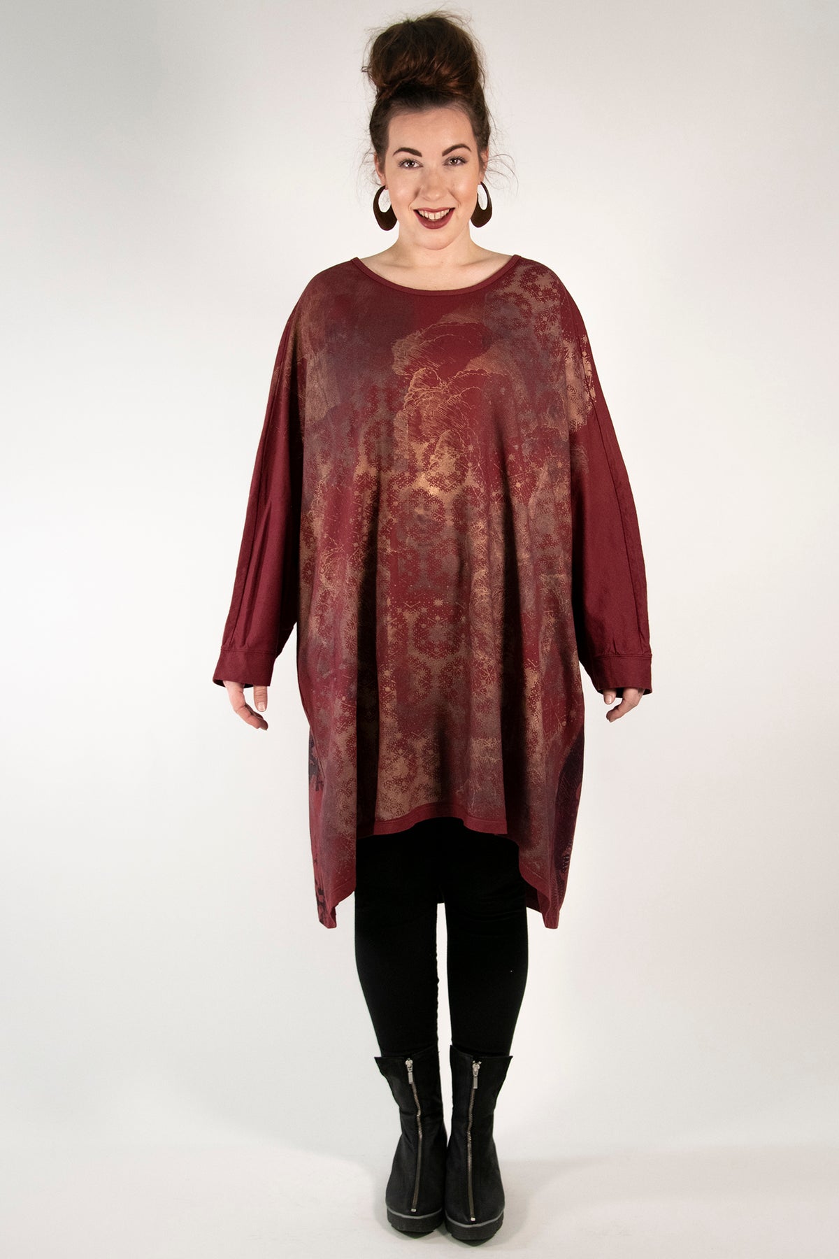 1258 Long Sleeve Limited Edition Oversized Tunic Tee-Sangria-P