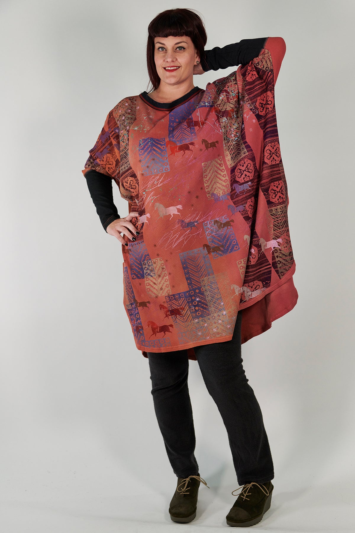 2251 Natural City Tunic Sunshine/Sunset Abstract Horses Hand-Dyed