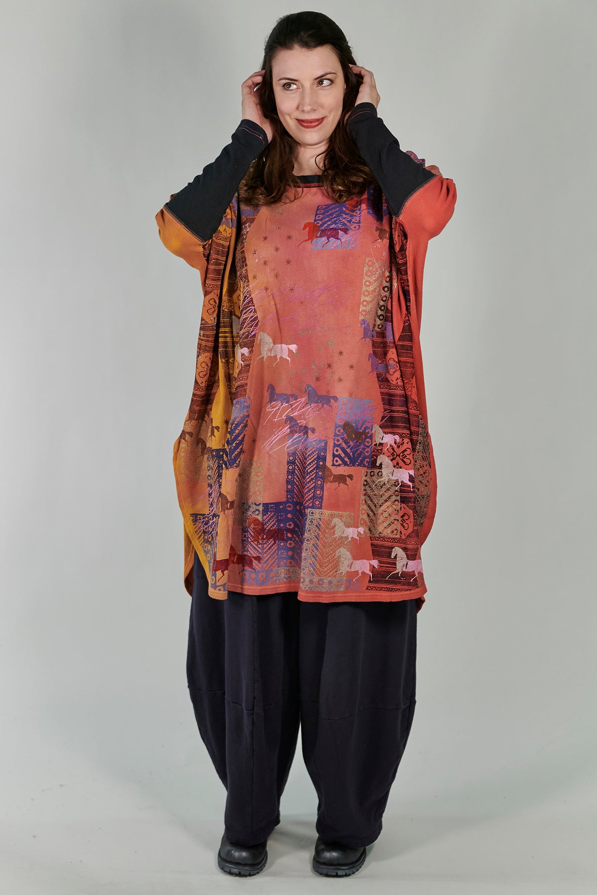 2251 Natural City Tunic Sunshine/Sunset Abstract Horses Hand-Dyed