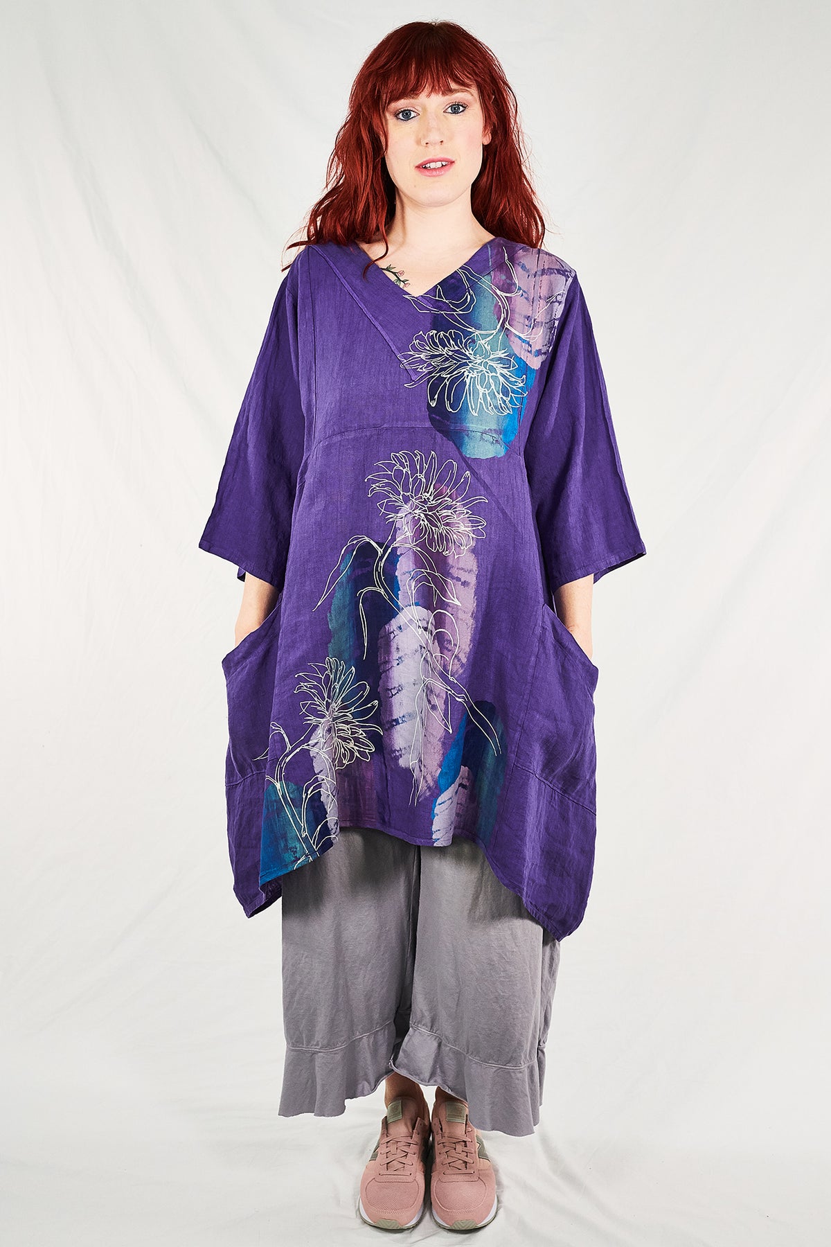 2133 Crossover Linen Tunic Violet- Painterly Feather