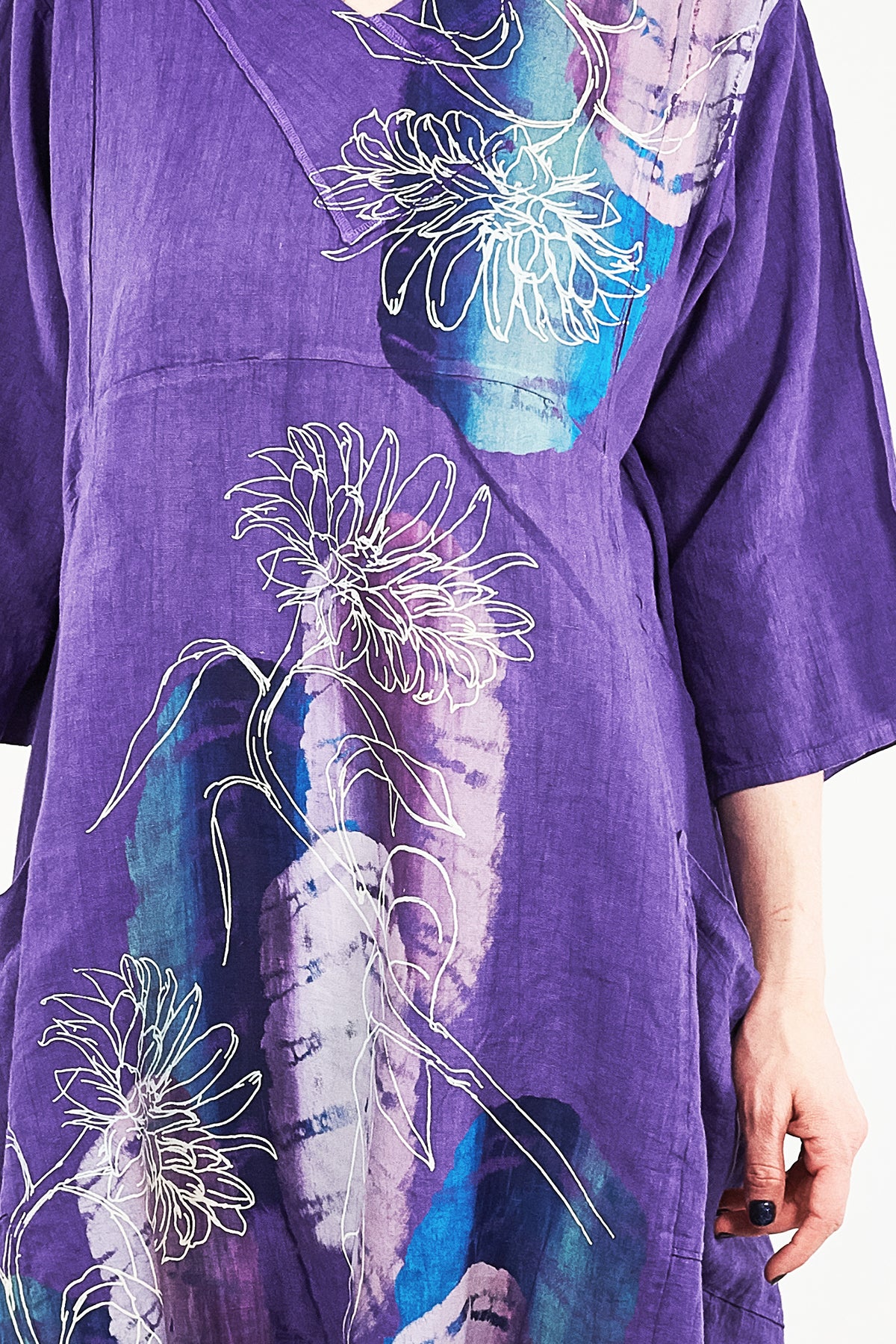 2133 Crossover Linen Tunic Violet- Painterly Feather