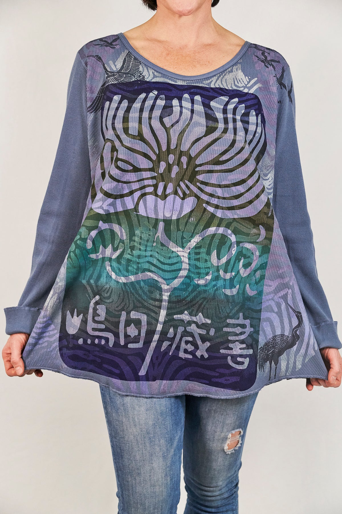 1231 Thermal A-Line Top- Graycious Blue- Flower of Gratitude