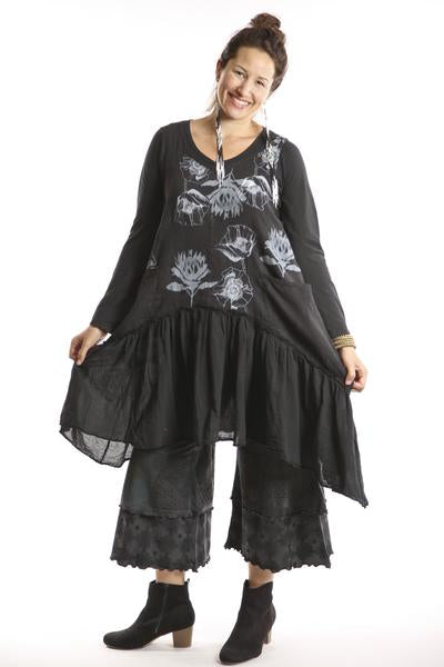 6199 Botanical Frock UNPRINTED SOLID BLACK