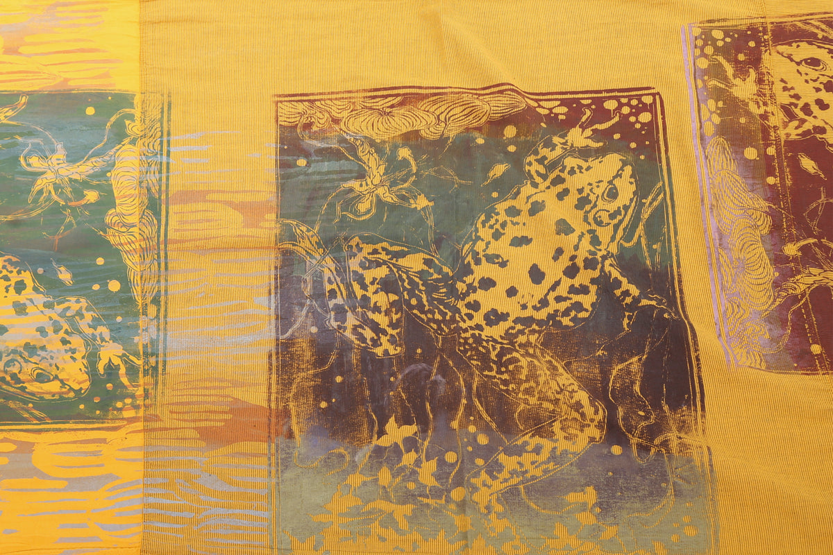 8001 Organic Stripe &amp; Lawn Hand Printed Big Scarf-Marigold