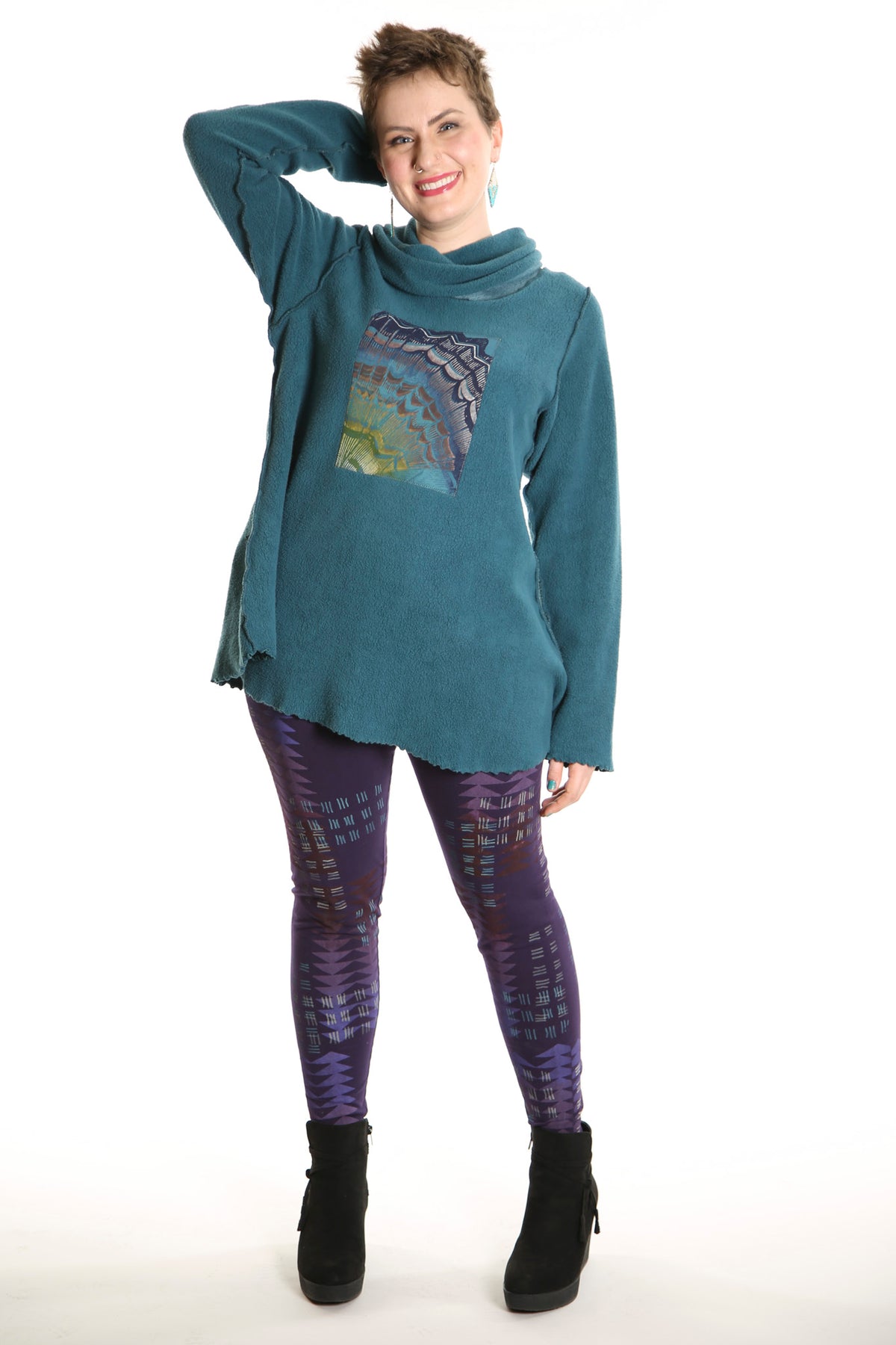 1246 Sherpa L/S Cowl Sweatshirt Peacock- Patched