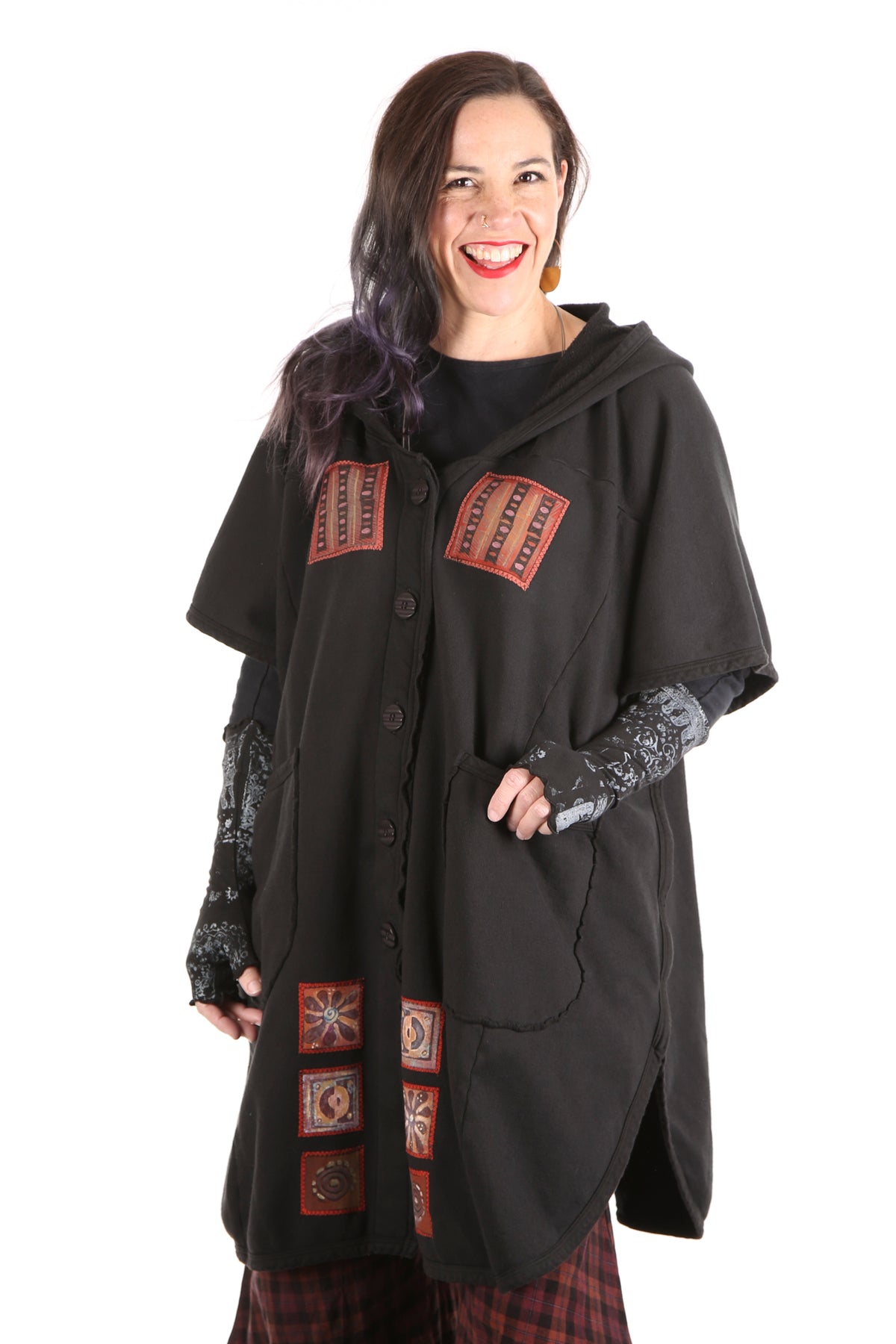 5258 Black Sherpa Hooded Cape -Black-Patched #5