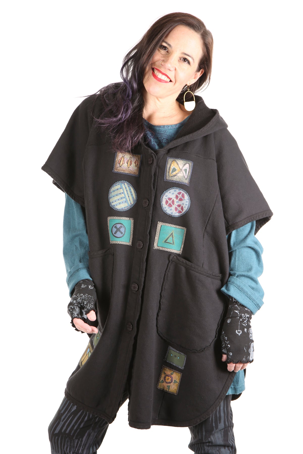 5258 Black Sherpa Hooded Cape -Black-Patched #4